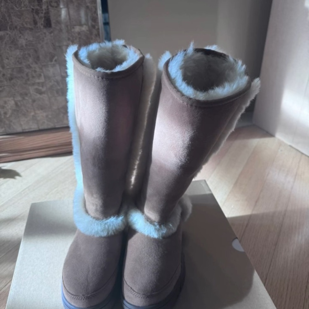 Brown Suede Fur-Lined Boots